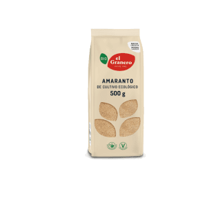 Paquete de 500g de copos de amaranto ecológico El Granero, ideal para una alimentación saludable y sin gluten.
