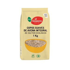 Bolsa de Avena Copos Suaves Bio 1kg de El Granero Integral, avena ecológica con textura suave, ideal para desayunos saludables y nutritivos.
