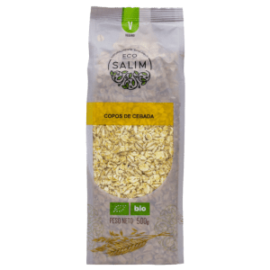 Copos Integrales de Cebada Ecológicos 500gr SALIM en envase. Un superalimento natural ideal para mejorar la digestión, controlar el colesterol y aportar energía saludable a tu día.