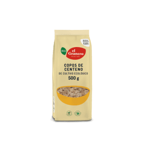 Bolsa de Copos de Centeno Ecológico 500g de El Granero, cereal saludable, rico en fibra y nutrientes, cultivado sin pesticidas, ideal para toda la familia.