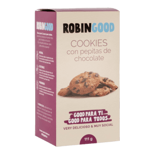 Cookies ecológicas con pepitas de chocolate de Robin Good, un snack saludable y delicioso disponible en Equitanea.