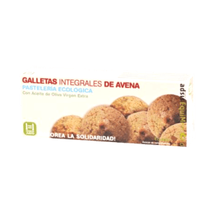 Paquete de Galletas Integrales de Avena con AOVE 125g de Equimercado, elaboradas con ingredientes ecológicos y de Comercio Justo.