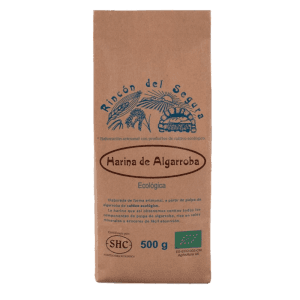 Harina de Algarroba Ecológica 500g Rincón del Segura, ideal para repostería saludable, sin gluten y con propiedades nutricionales beneficiosas.
