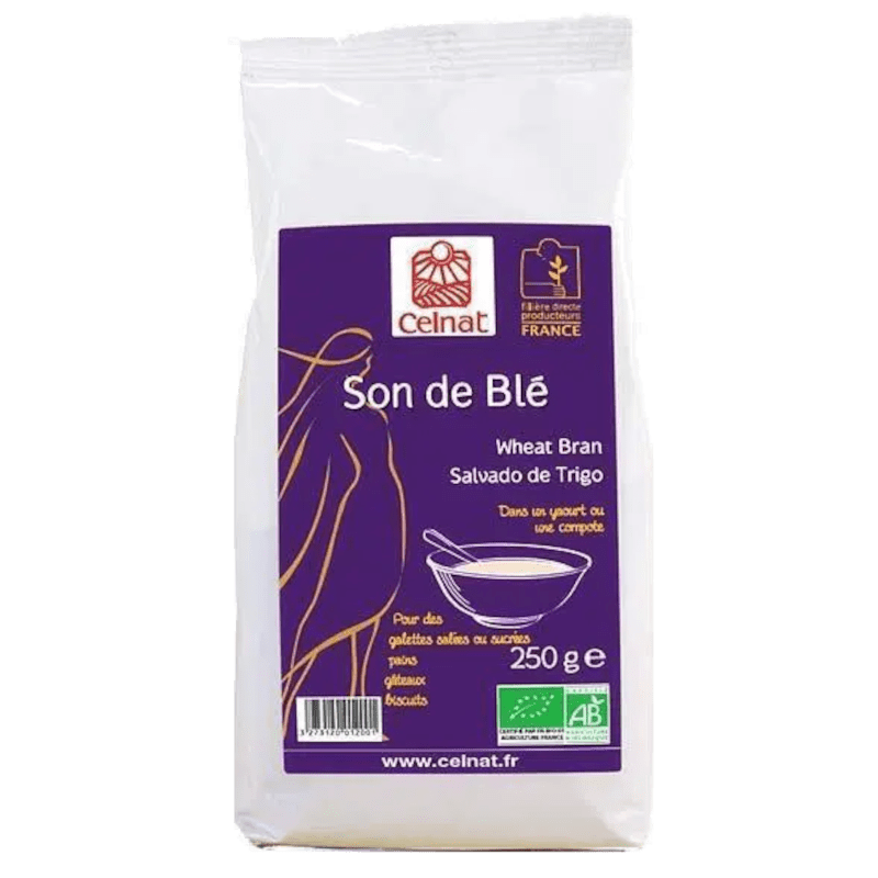 Salvado de Trigo Ecológico Bio 250gr Celnat, fuente de fibra natural para mejorar la digestión y cuidar la salud. Producto bio de alta calidad y sostenible.