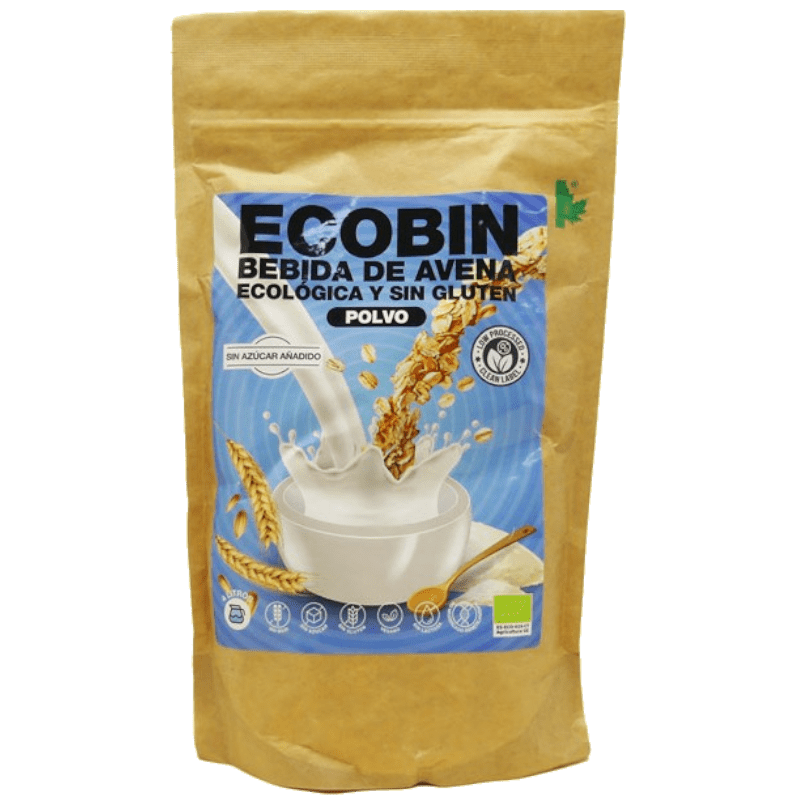 Bebida de Avena en Polvo Ecológica Bio Sin Gluten 400gr de Ecobin, deliciosa y saludable, disponible en Equitanea.