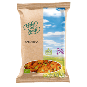 Caléndula Flor Bio 15gr de Herbes del Molí: flor medicinal ecológica ideal para el cuidado de la piel y la salud digestiva, disponible en Equitanea.