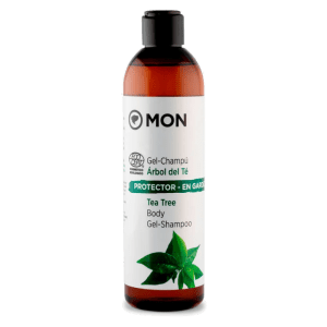 Envase de Champú Gel Árbol de Té Ecológico Bio 300ml de MON, disponible en Equitanea