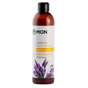Envase del Champú Natural de Azufre y Lavanda Ecológico Bio 300ml de MON, disponible en Equitanea.