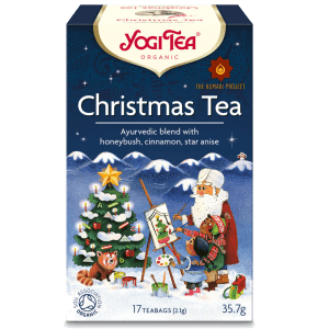 Caja de "Christmas Tea Ecológico Bio 30g – 17 Bolsitas Yogi Tea", infusión ayurvédica con rooibos y especias navideñas, disponible en Equitanea.