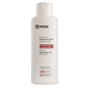 Envase de 750ml del Gel de Baño Ecológico con Manteca de Karité de MON, ideal para nutrir y suavizar la piel de forma natural.