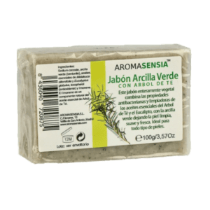 Jabón de Arcilla Verde con Árbol de Té Bio 100g – Jabón ecológico ideal para limpiar y purificar la piel, con propiedades antibacterianas y calmantes.