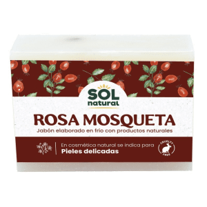 Jabón de Rosa Mosqueta Ecológico Bio 100g – Jabón natural con rosa mosqueta, aceite de coco y aceite de oliva, perfecto para pieles secas y envejecidas.