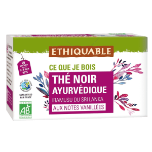 Té Negro Ayurvédico Ecológico Bio 40gr 20 Bolsitas Ethiquable, ideal para disfrutar de una infusión reconfortante y energética.