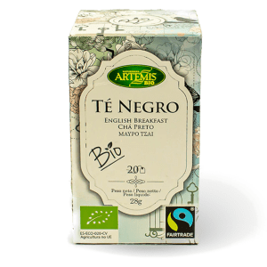 Caja de Té Negro Ecológico Bio 28g 20 Bolsitas Fairtrade de Artemis, con ingredientes ecológicos y sabor intenso. ¡A la venta en Equitanea!