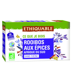 Té Rooibos con Especias Ecológico Bio 40gr 20 Bolsitas Ethiquable, ideal para disfrutar de una infusión cálida y natural.