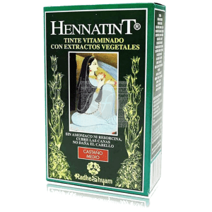 Tinte para Pelo Castaño Medio Ecológico Bio Orgánico Sin Amoniaco HennaTint Radhe Shyam: Color natural y brillante con henna y extractos orgánicos. Perfecto para cubrir las canas.