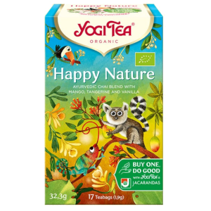 Happy Nature Ecológico Bio 30gr 17 Bolsitas de Yoga Tea. Mezcla ayurvédica con mango, mandarina y vainilla. Fácil preparación en 7 minutos. Disponible en Equitanea.